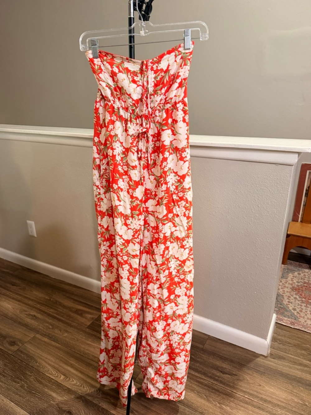 American Eagle Strapless Floral Jumpsuit Smocked Wide Leg Boho Medium